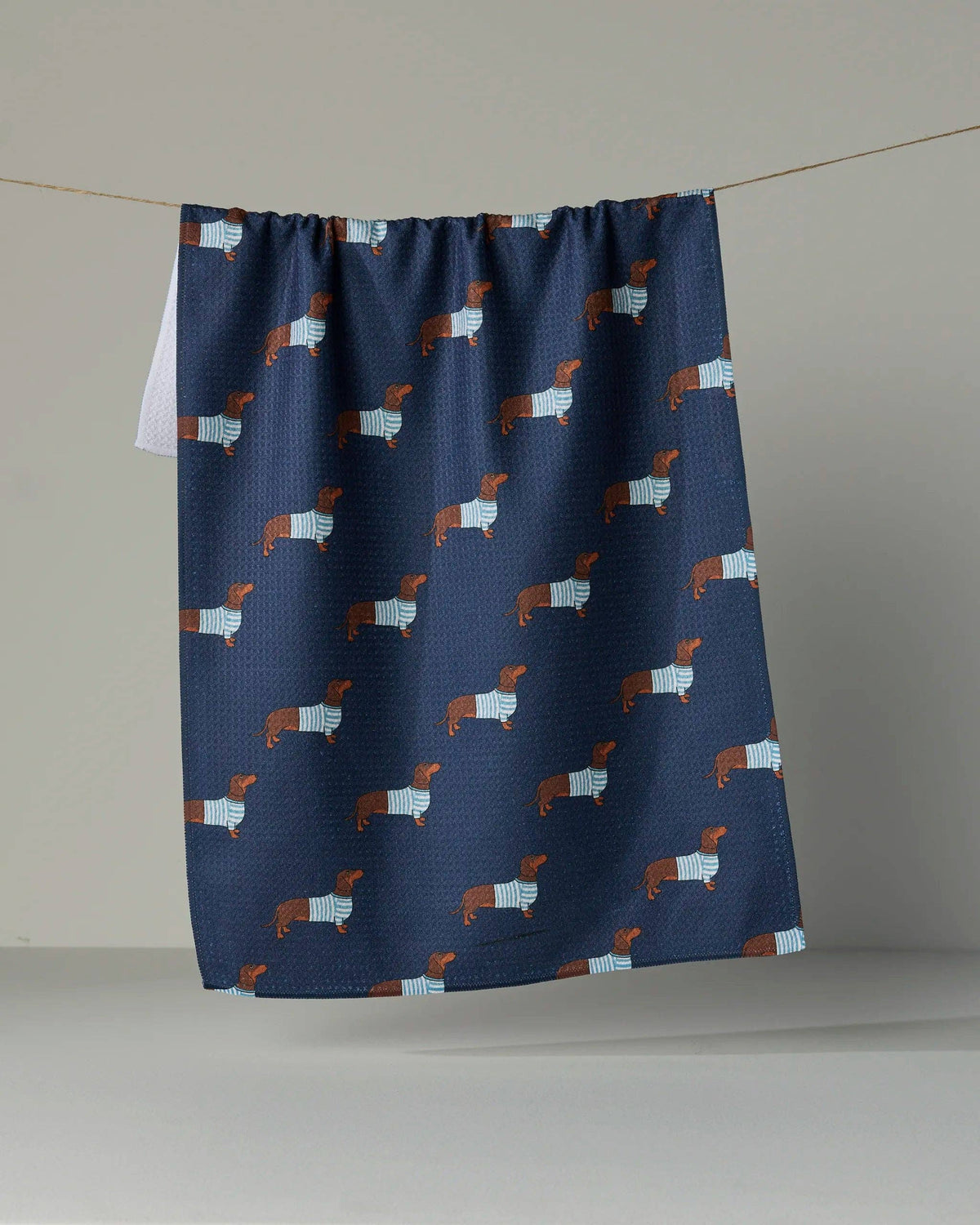 Coastal Dachshund Tea Towel: Navy