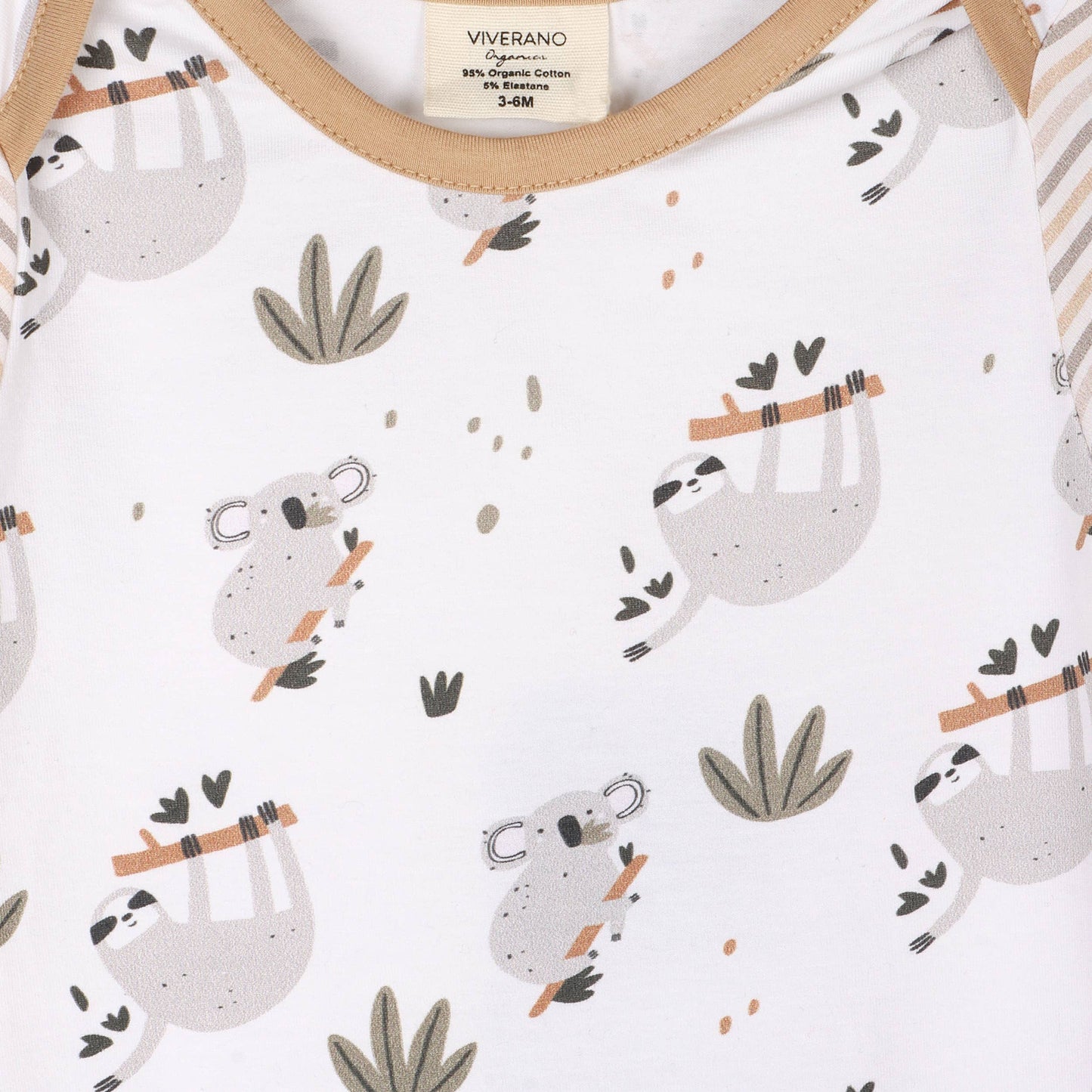 Sloth Koala Raglan Baby Jumpsuit (Organic Cotton): White