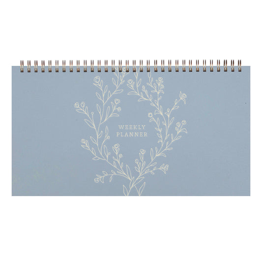 Floral Vines Weekly Planner : Sky Blue Cover | White Ink