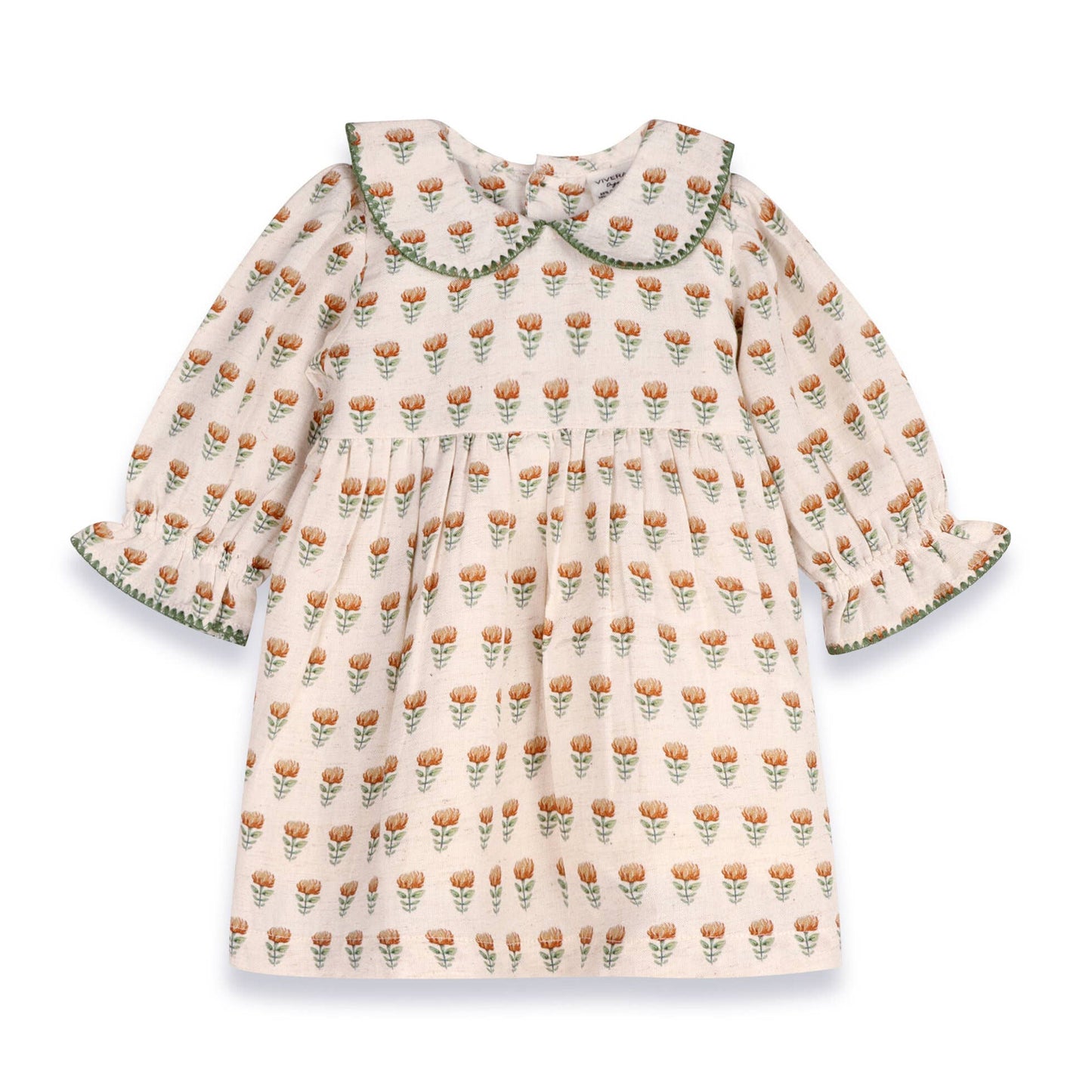 Ina Block Print Floral Baby Dress & Bloomer Set (Linen): Mustard Floral