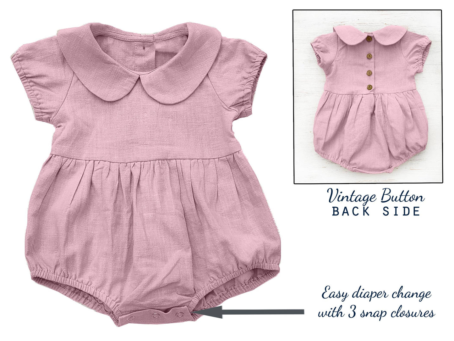 Baby Girl Linen Romper Short sleeve| Allie: Plum