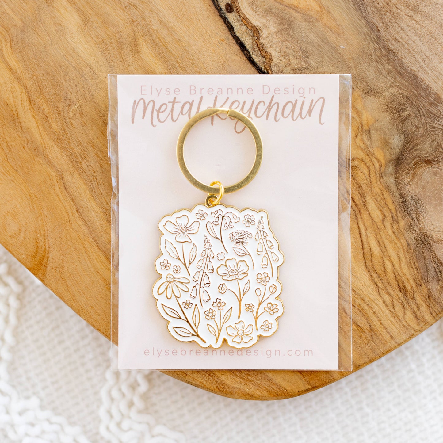 Pressed Florals Metal Keychain, 2x1.5 in.