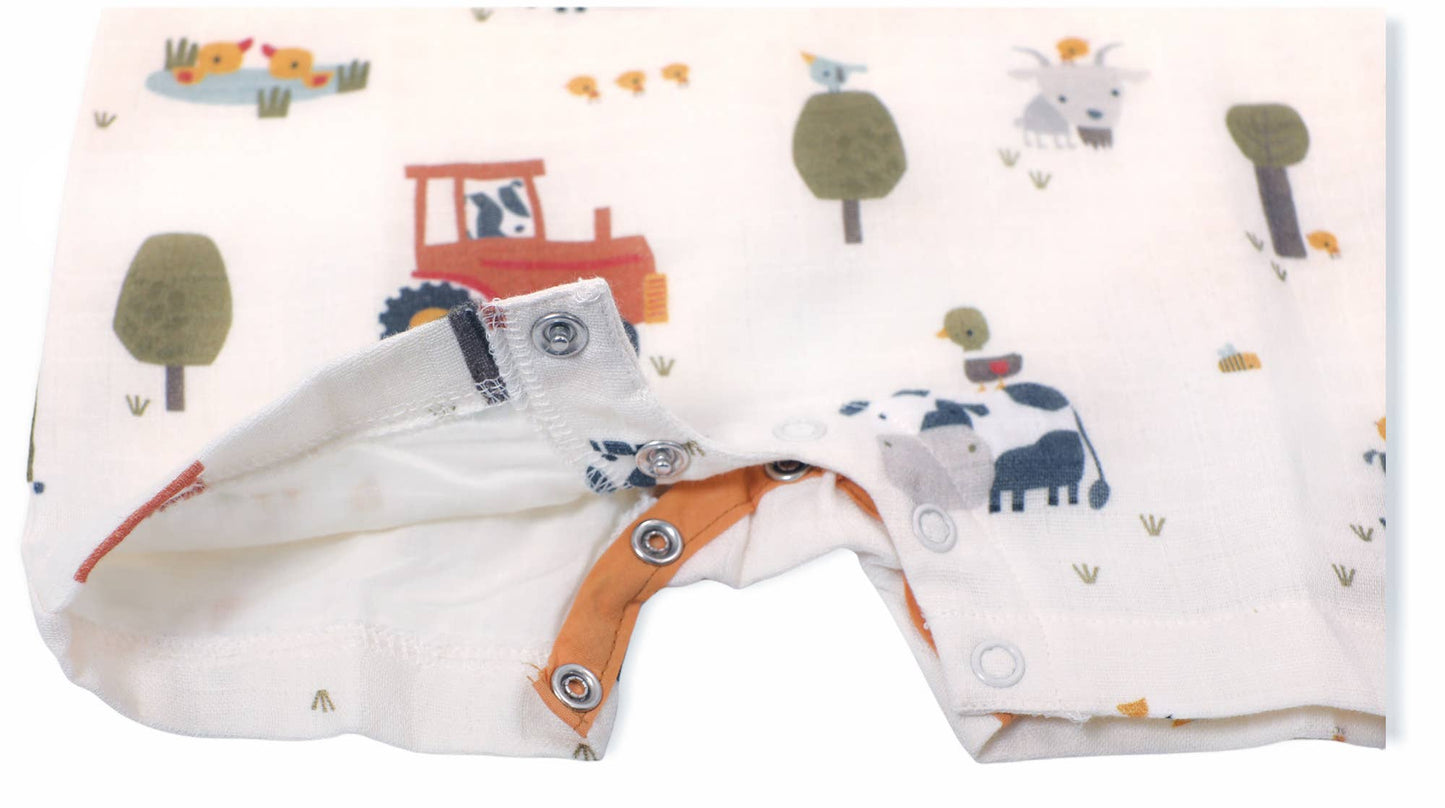 Farm Sleeveless Pocket Baby Short Romper (Organic Muslin): Natural / 12-18M