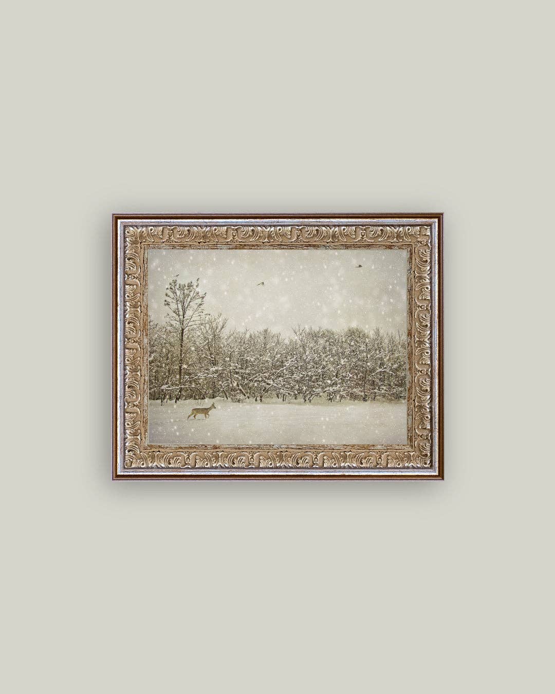 Winter Fawn Framed Antique Art: 10x8