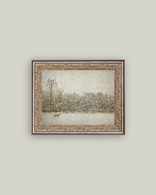 Winter Fawn Framed Antique Art: 10x8