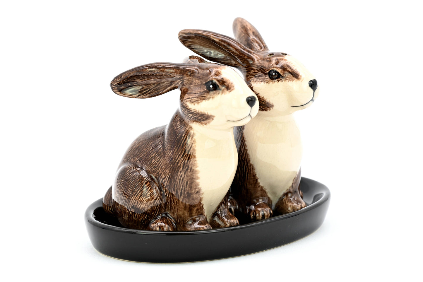 SALT AND PEPPER SHAKER Rabbit & black ceramic tray