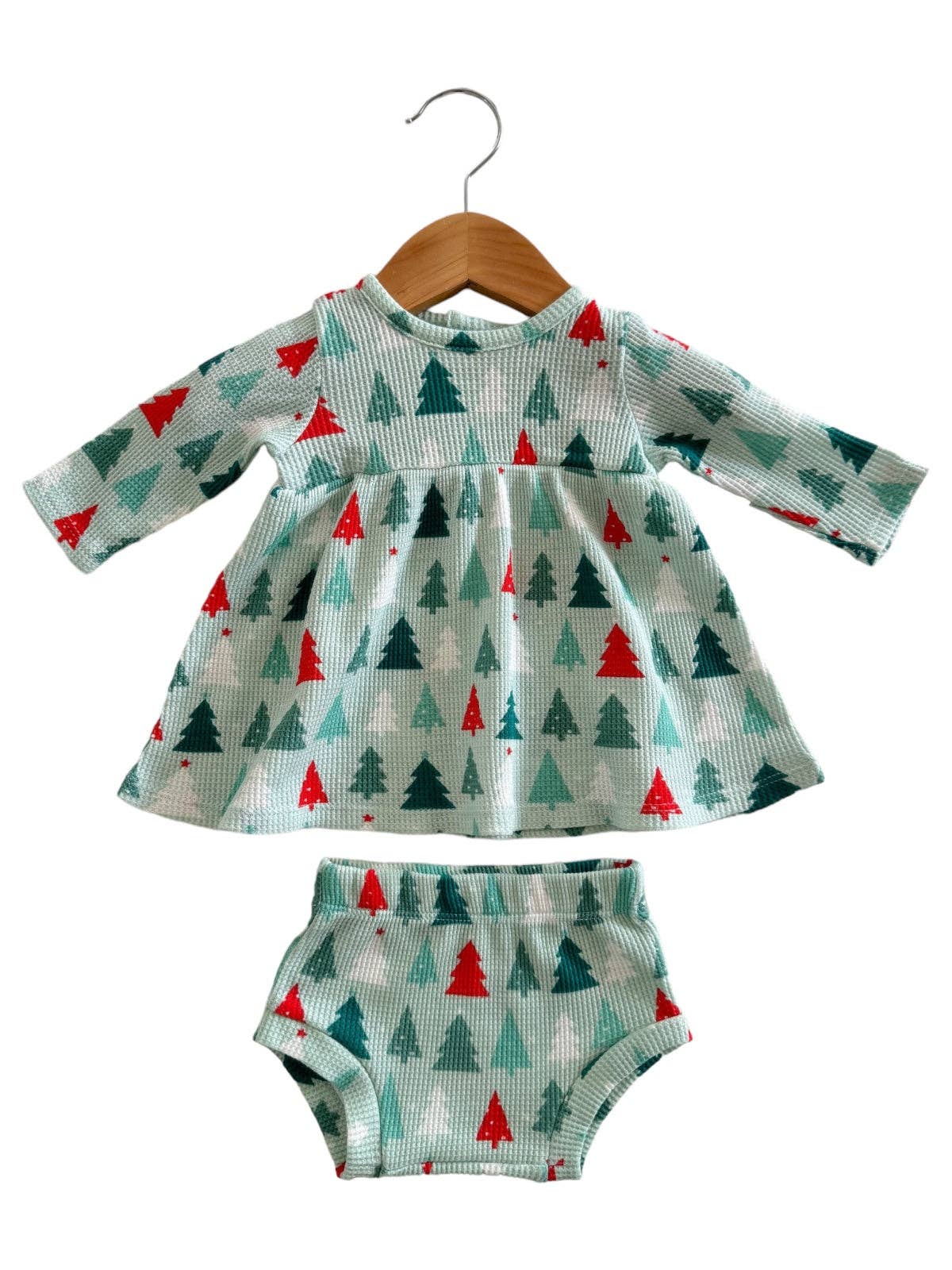 Organic Waffle Simple Dress & Bloomer, Festive Firs: 18 - 24 mo.