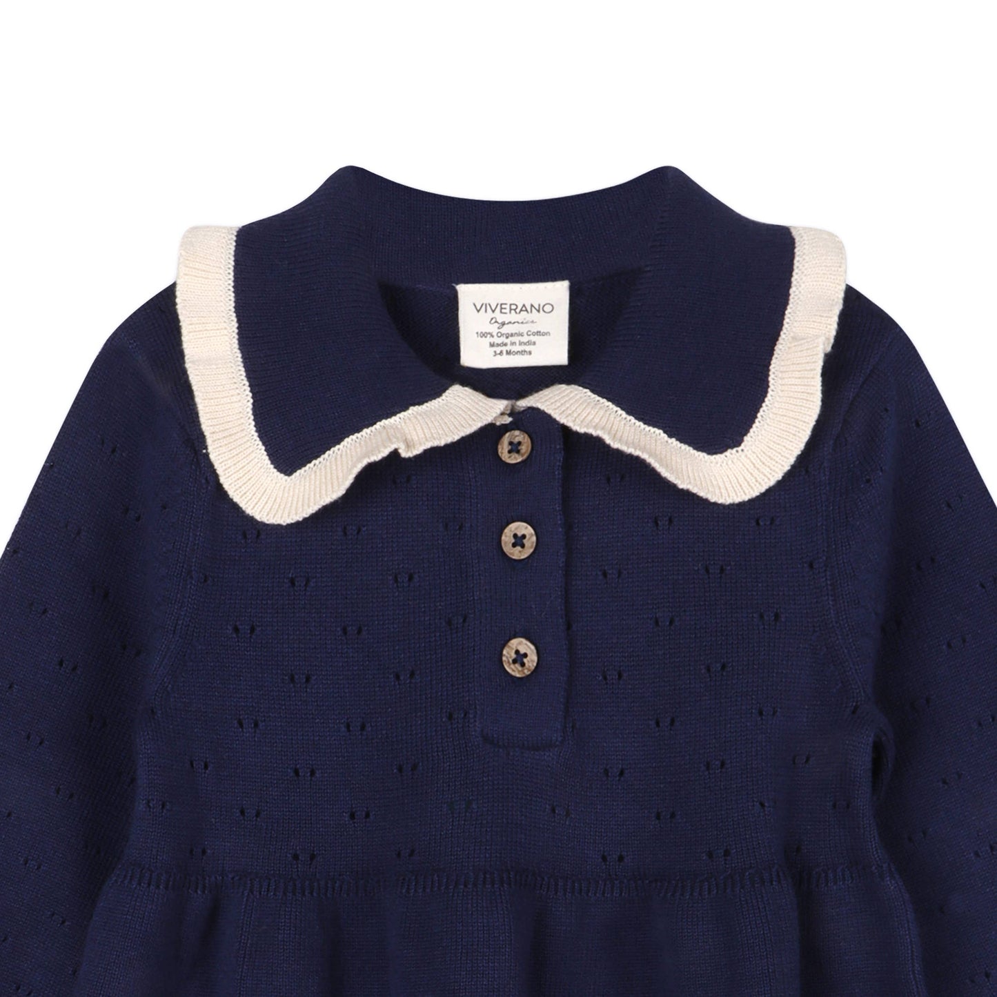 Adeline Ruffle Collar Sweater Knit Baby Dress (Organic): Navy Blue
