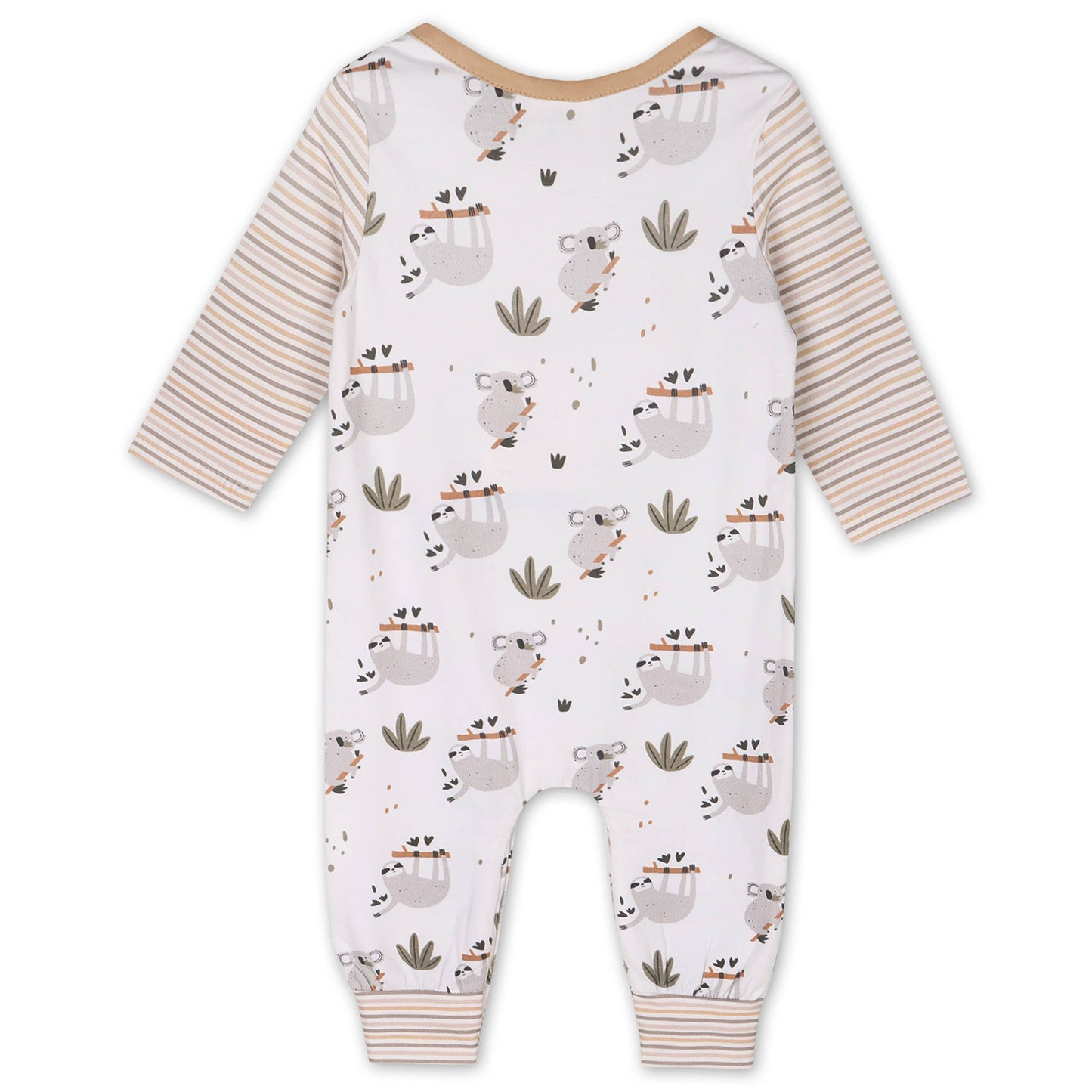 Sloth Koala Raglan Baby Jumpsuit (Organic Cotton): White