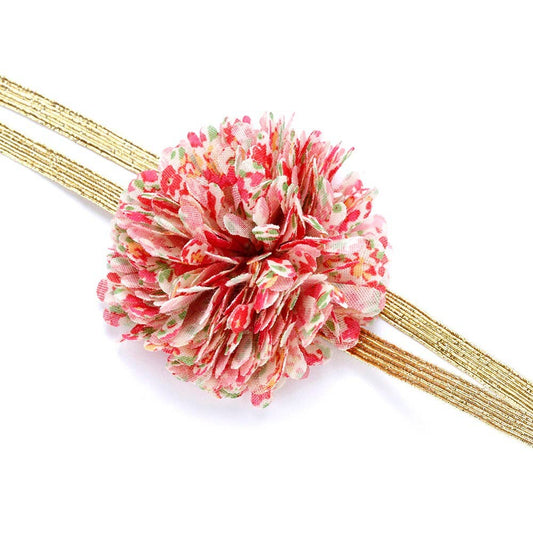 Girls Floral Gold Stretchy Headband - Red