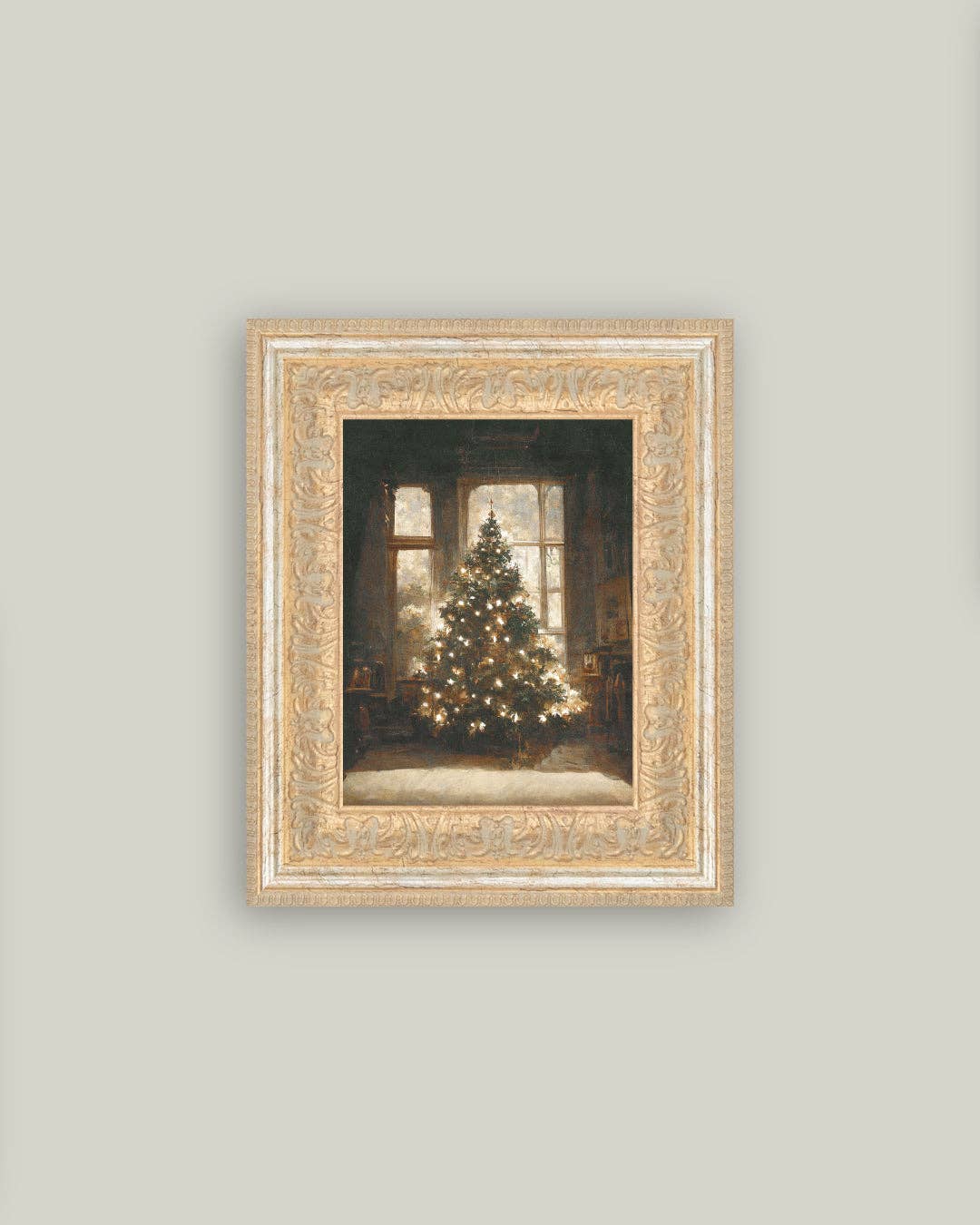 Glowing Christmas Tree Framed Antique Art: 7x9