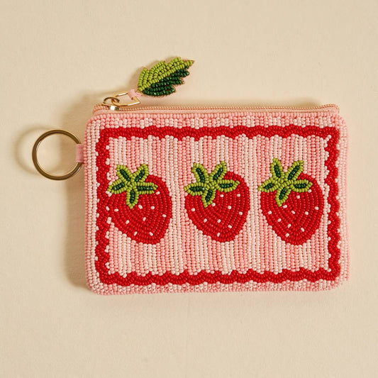 Handcrafted Beaded Pouch-Strawberries
