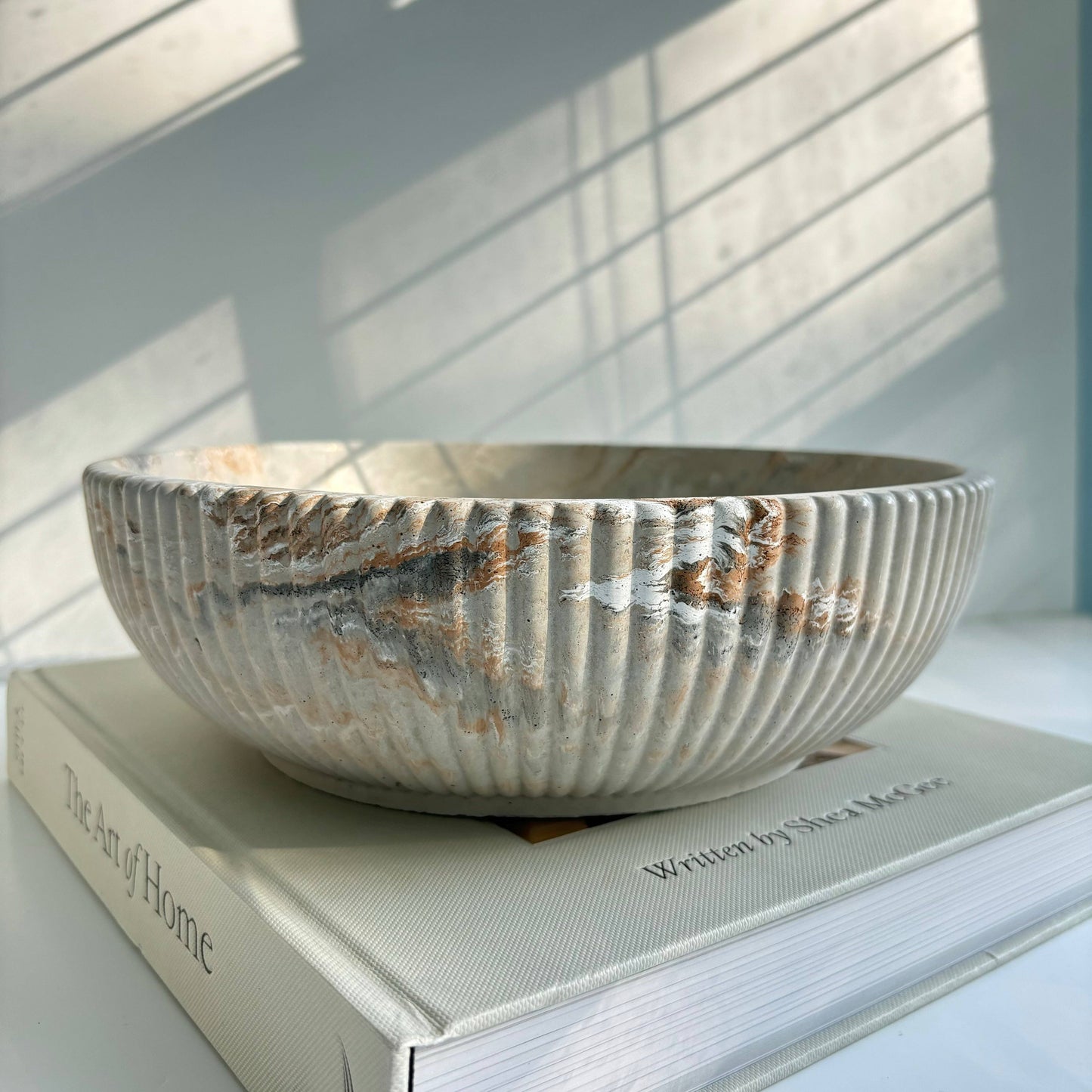 Temis- Fluted Bowl: Khaki Fusion Marble