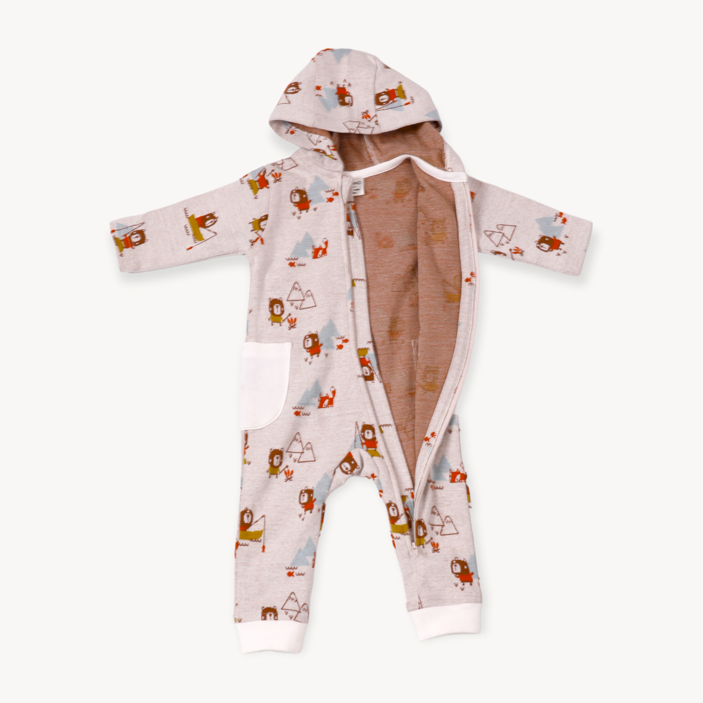 Camping Bear & Fox Jacquard Zipper Hoodie Romper (Organic)