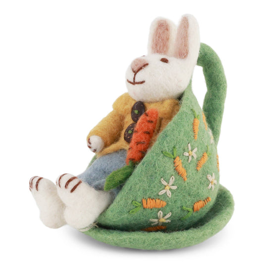 Small White Boy Bunny in a Cup w/Carrot