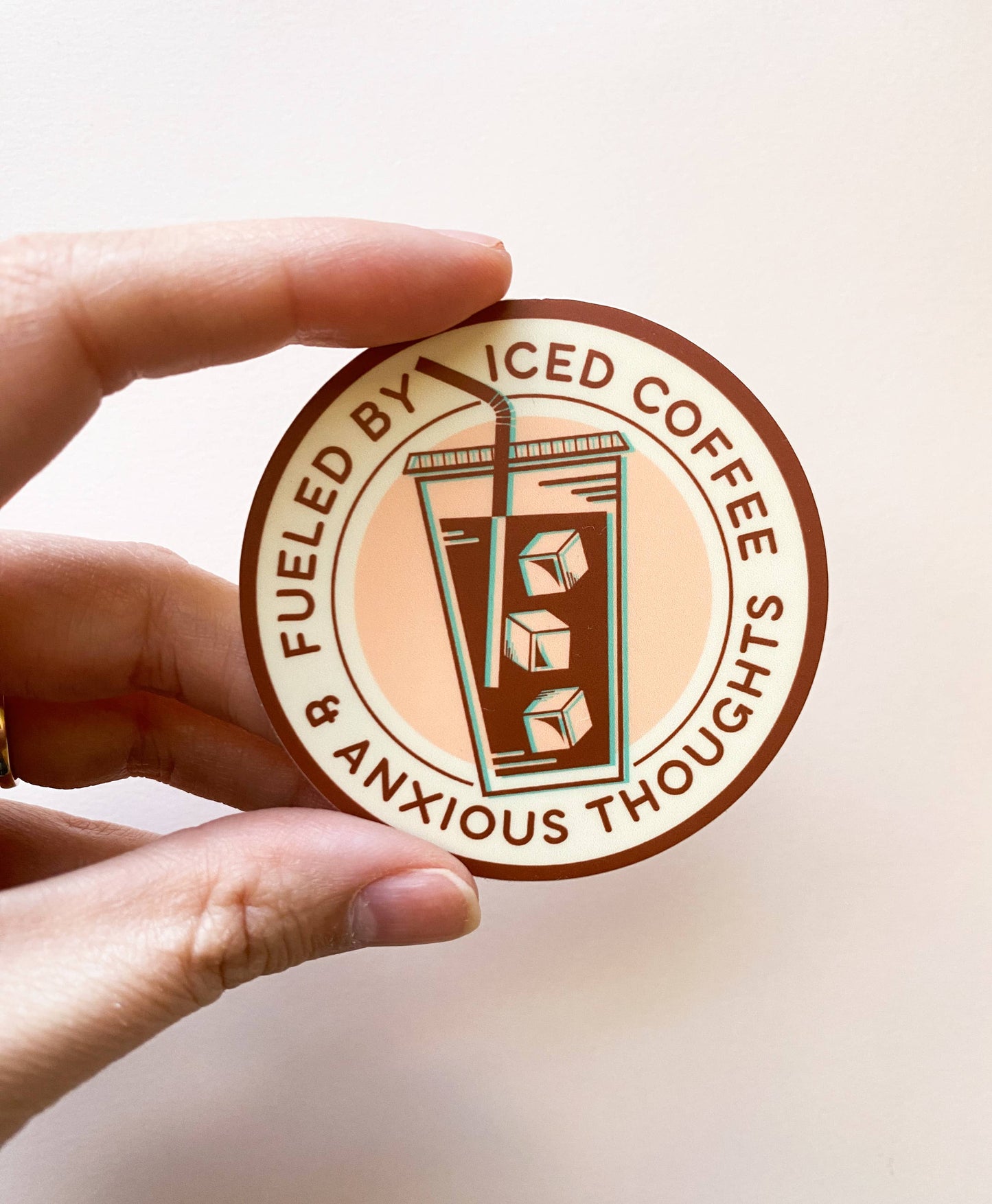 Fueled By Iced Coffee & Anxious Thoughts Vinyl Sticker