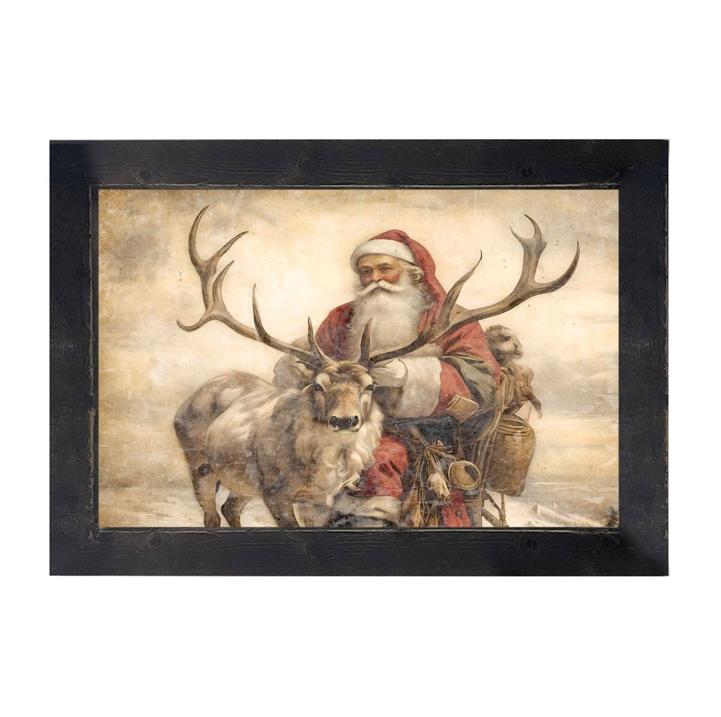 Reindeer with Santa 1 - Horizontal Frame: Black / HS