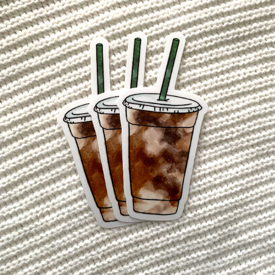 Iced Coffee Sticker 4x2in.