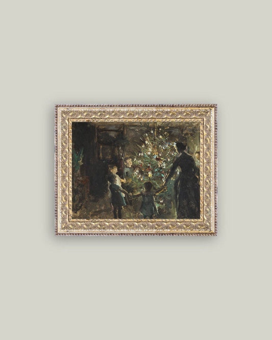 Gather Around the Tree Framed Antique Art: 10x8