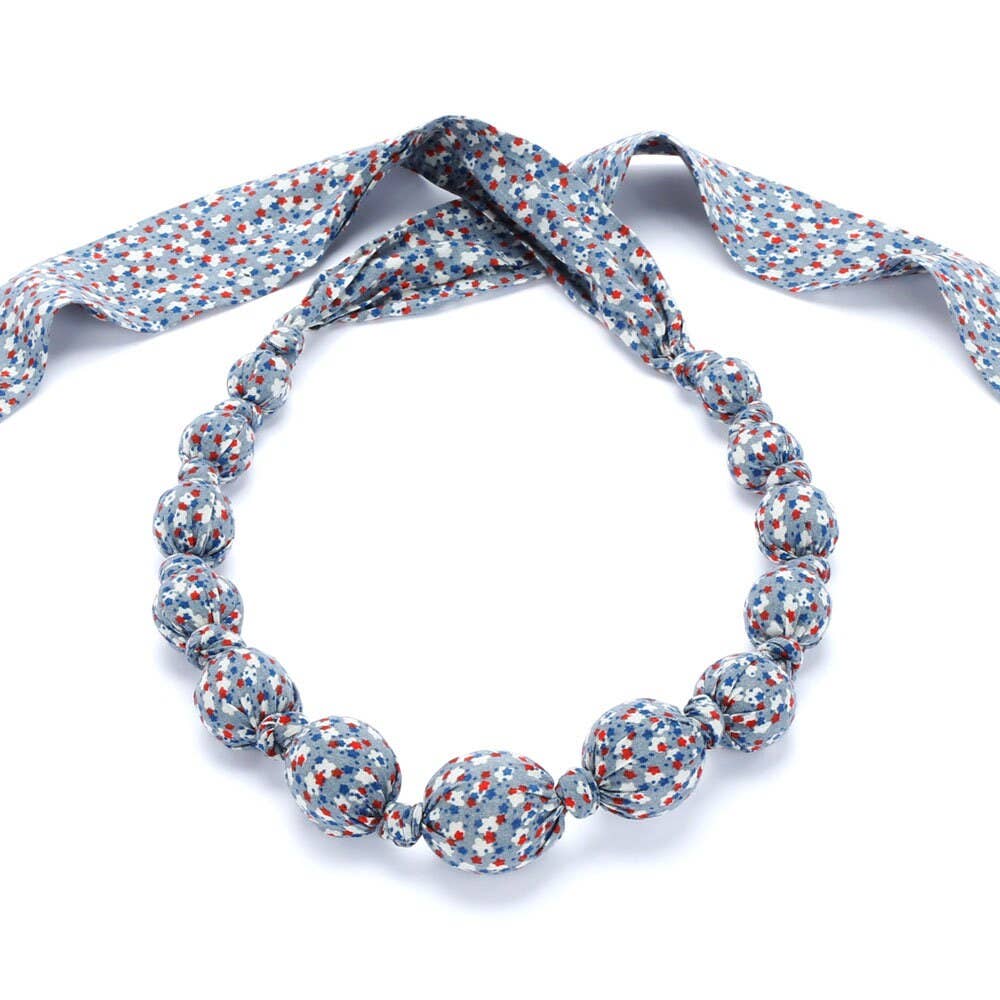 Little Girls Beaded Fabric Necklace - Star Burst Print