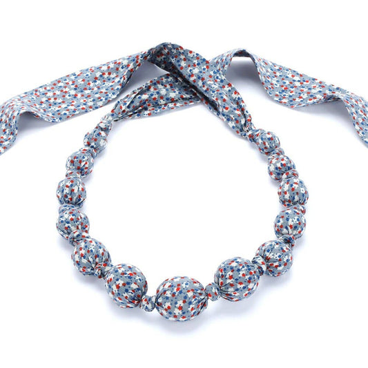 Little Girls Beaded Fabric Necklace - Star Burst Print