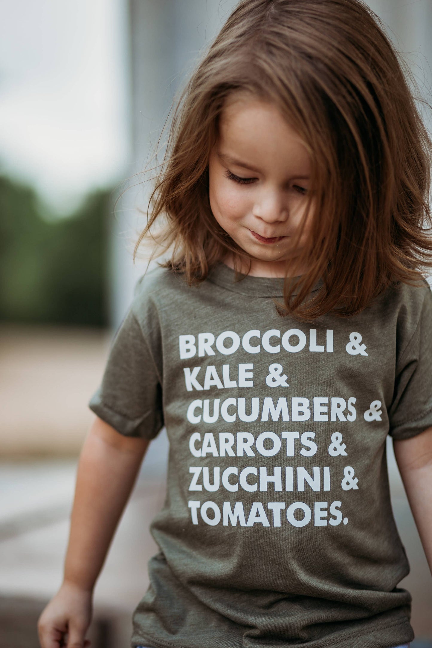 Veggie List Kids Graphic Tee : Heather Olive