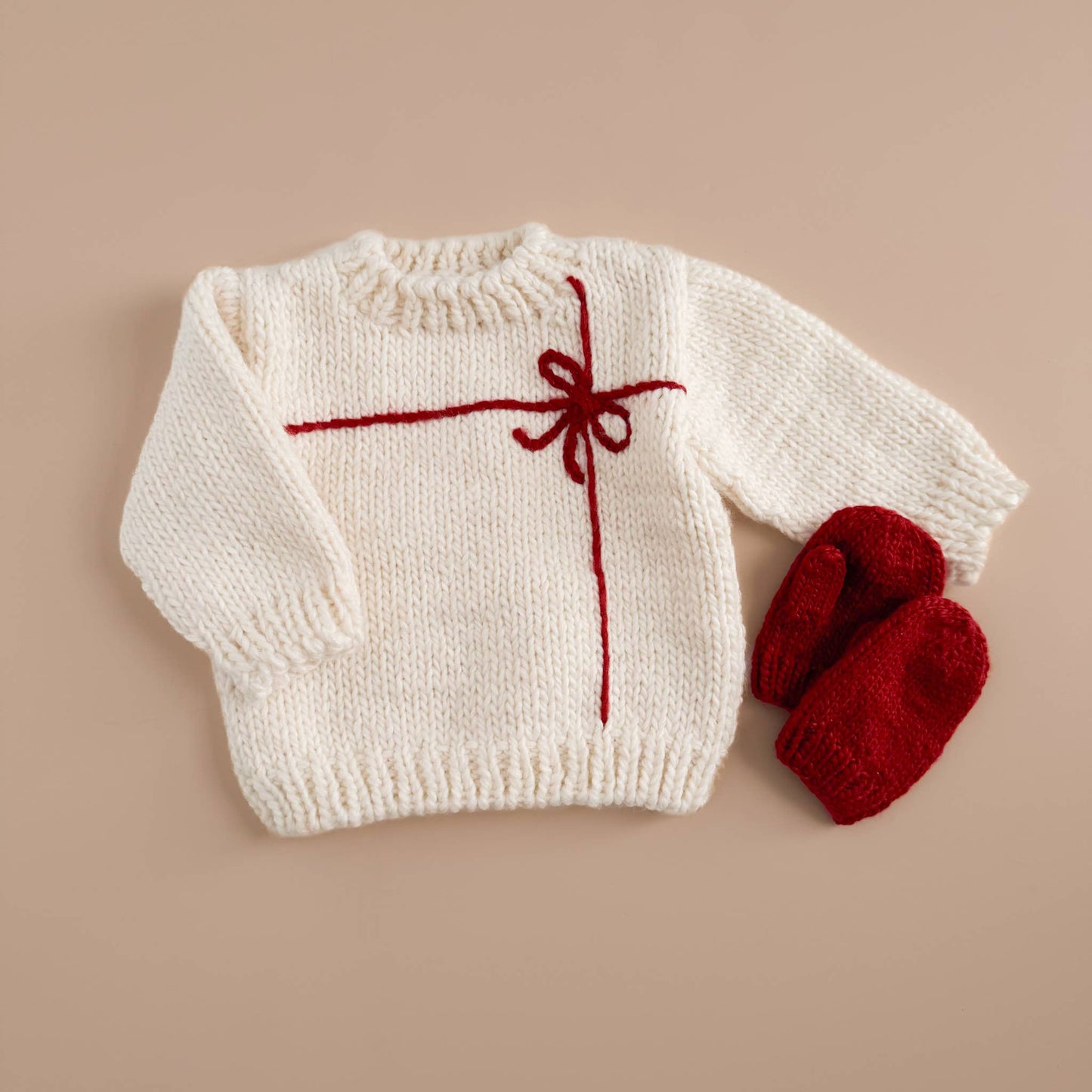 Present Sweater Cream/Red | Kid Baby Holiday Christmas: S; 12-24M