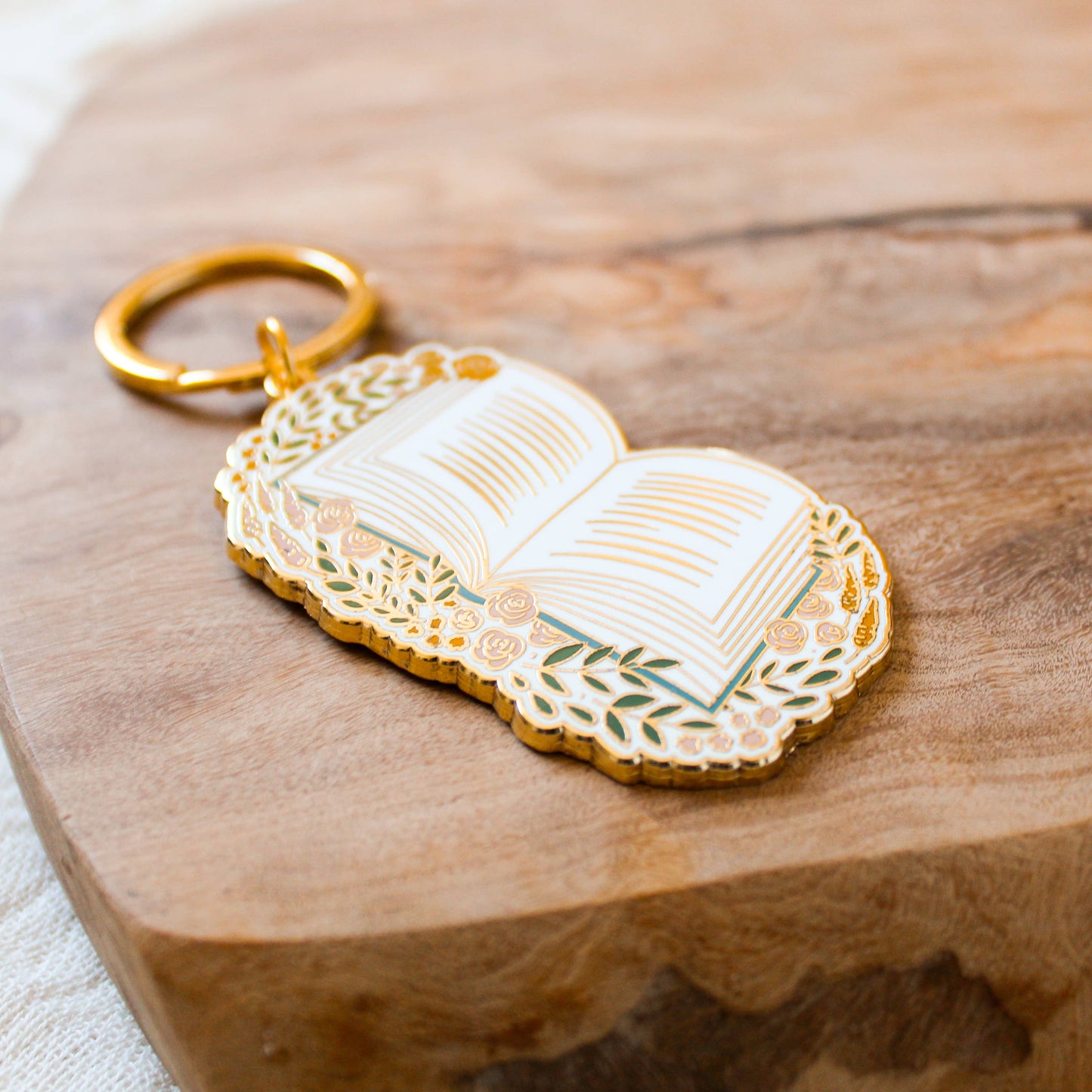 Floral Book Metal Keychain 2x2 in.