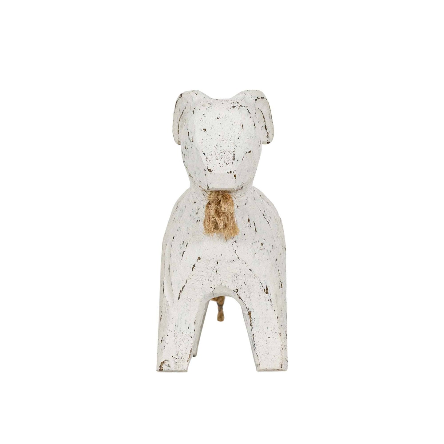 Prescott Carved Goat Farm Accent White Wood & Jute