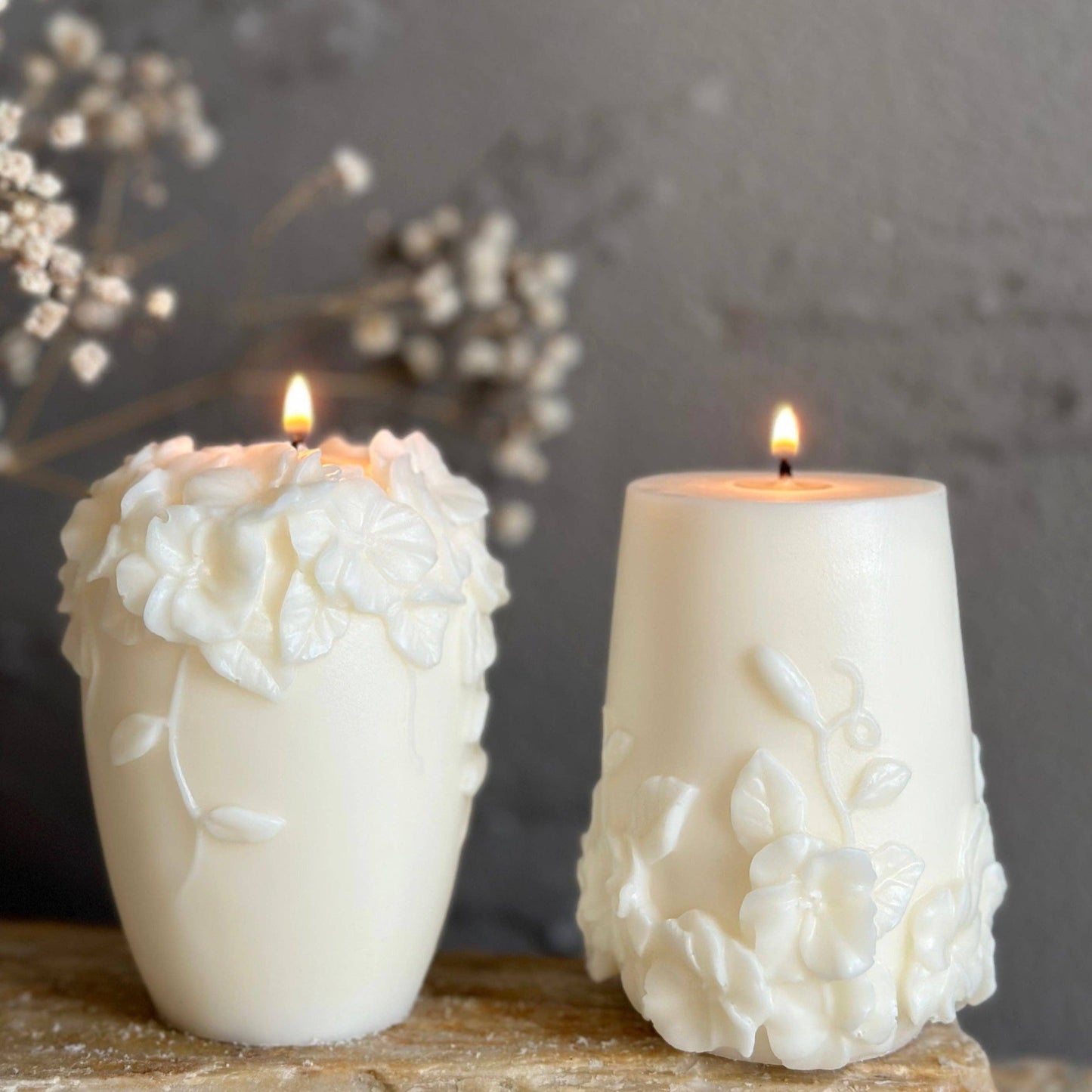 Vase Floral Candle: Eggshell / Unscented / Floral on top