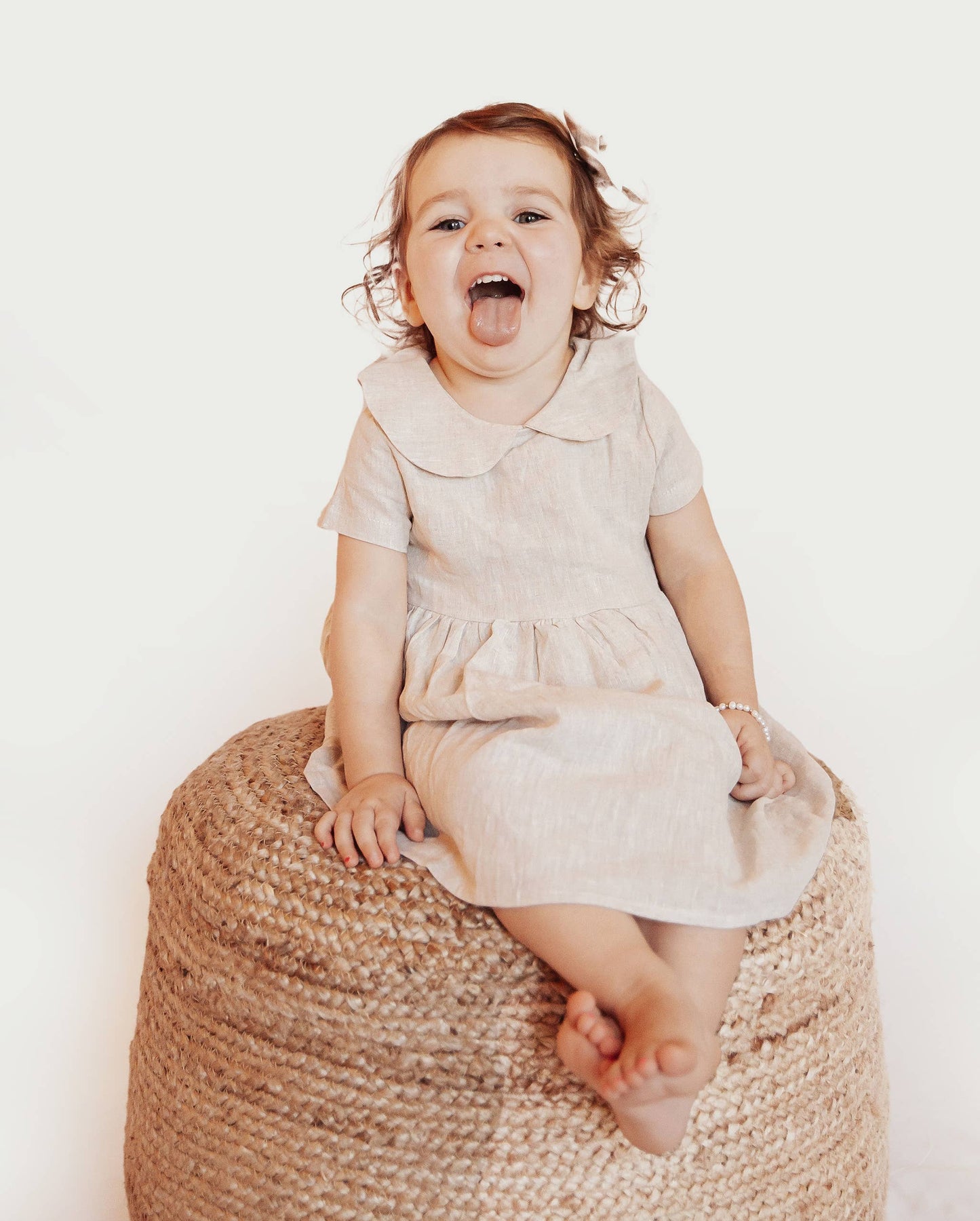 Baby Girl Linen or cotton Peter Pan collar ALLIE DRESS: Floral