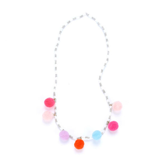 Multicolor Pompom Necklace for Little Girls: 7 pompom multicolor