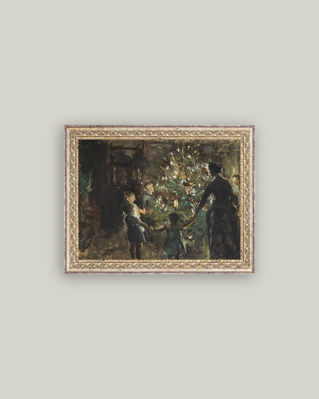 Gather Around the Tree Framed Antique Art: 10x8