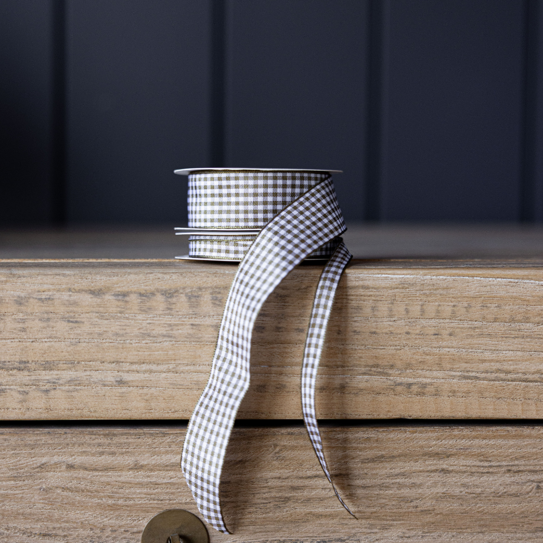 Gingham Olive Ribbon Holiday Decor: Medium
