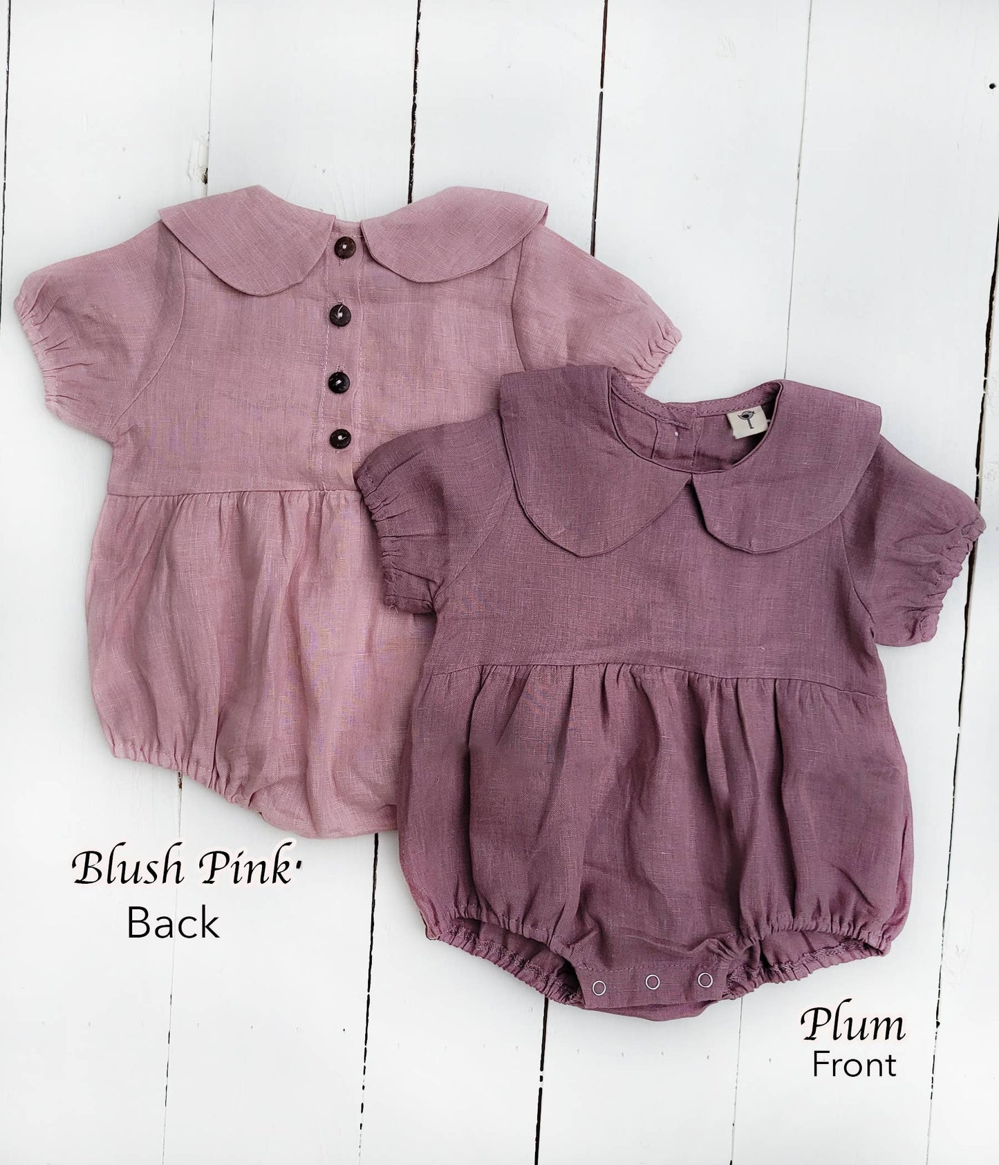 Baby Girl Linen Romper Short sleeve| Allie: Plum