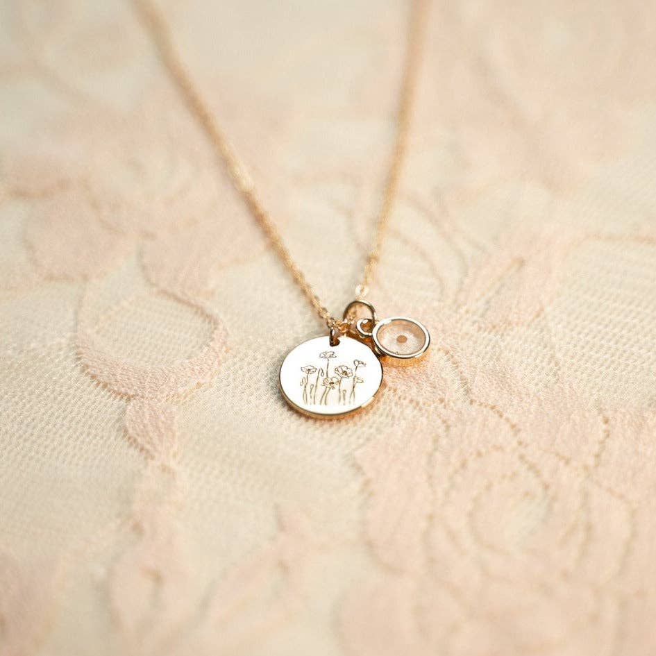 Poppy Necklace with Mustard Seed: Poppy