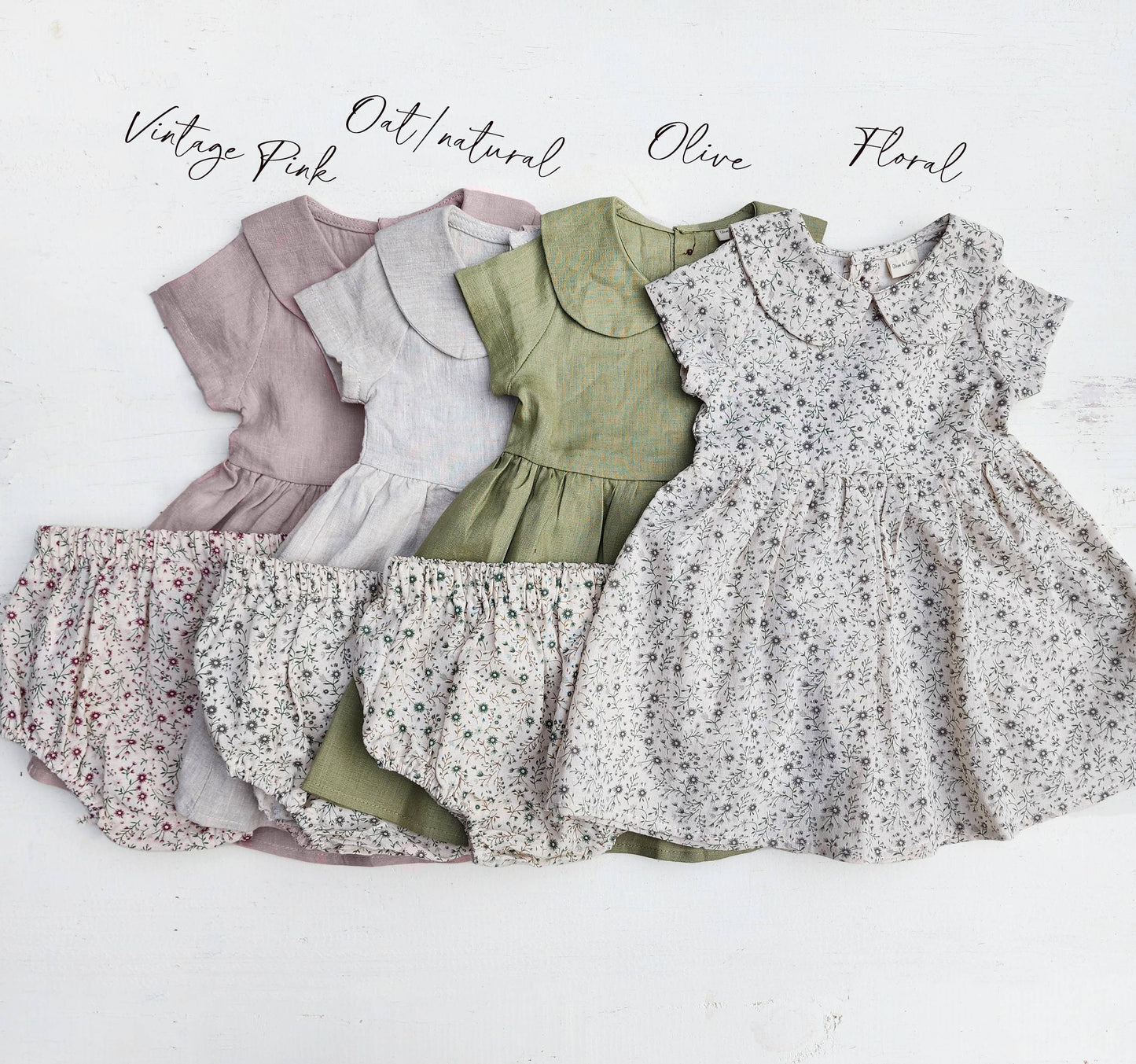 Baby Girl Linen or cotton Peter Pan collar ALLIE DRESS: Floral