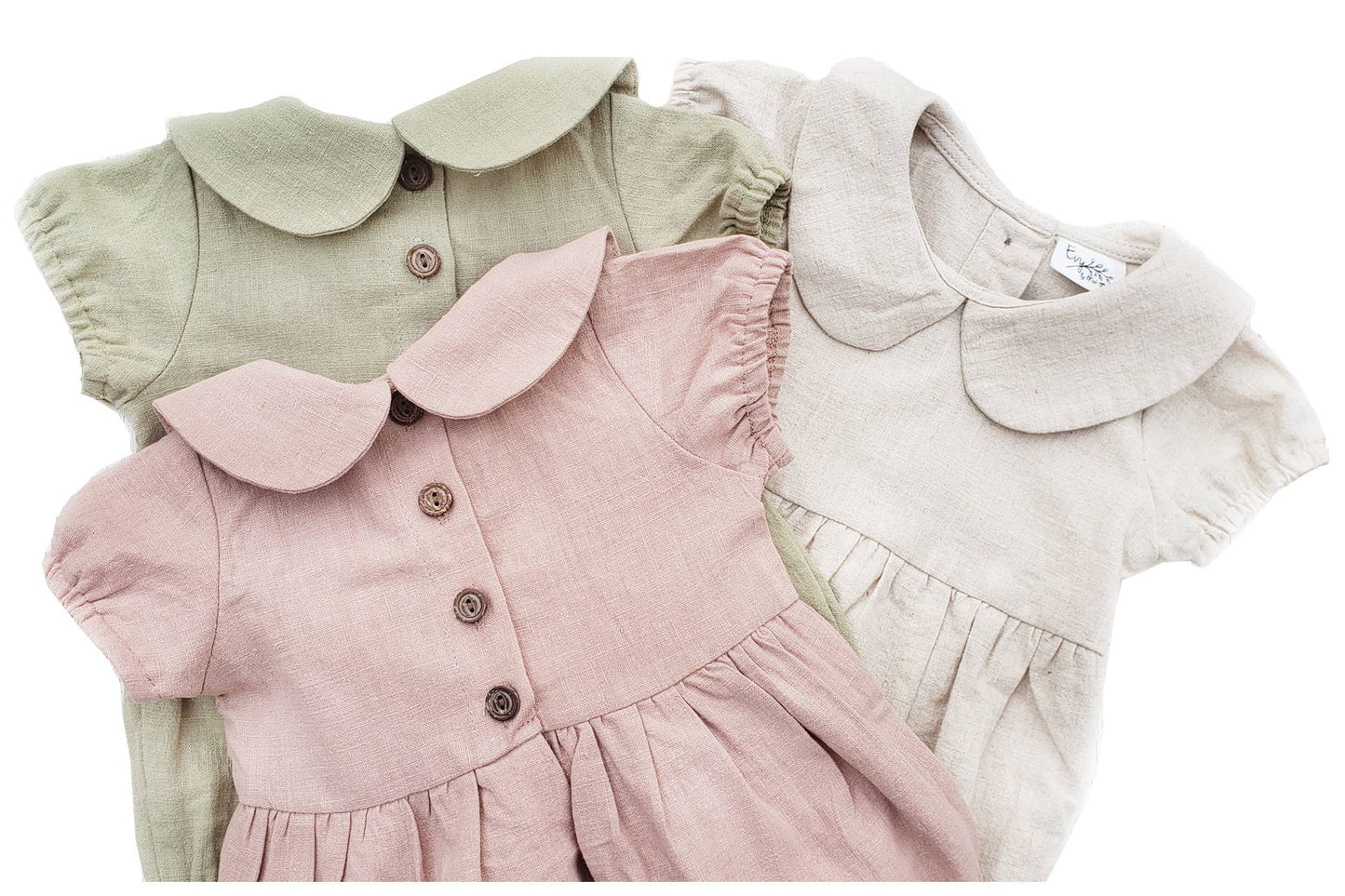 Baby Girl Linen Romper Short sleeve| Allie: Olive