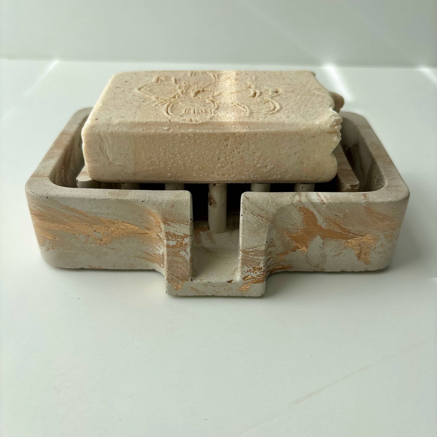 Soap Holder | Concrete Soap Dish: Light Gray & Gold