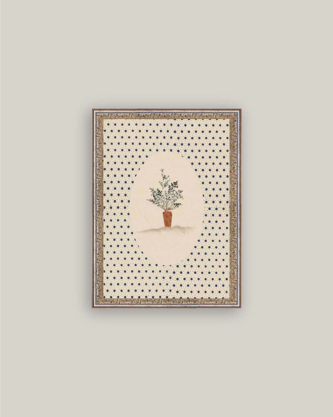 Carrots on Dots Framed Antique Art: 5x7