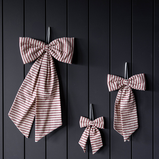 Bows Striped Cranberry Red Fabric : Medium