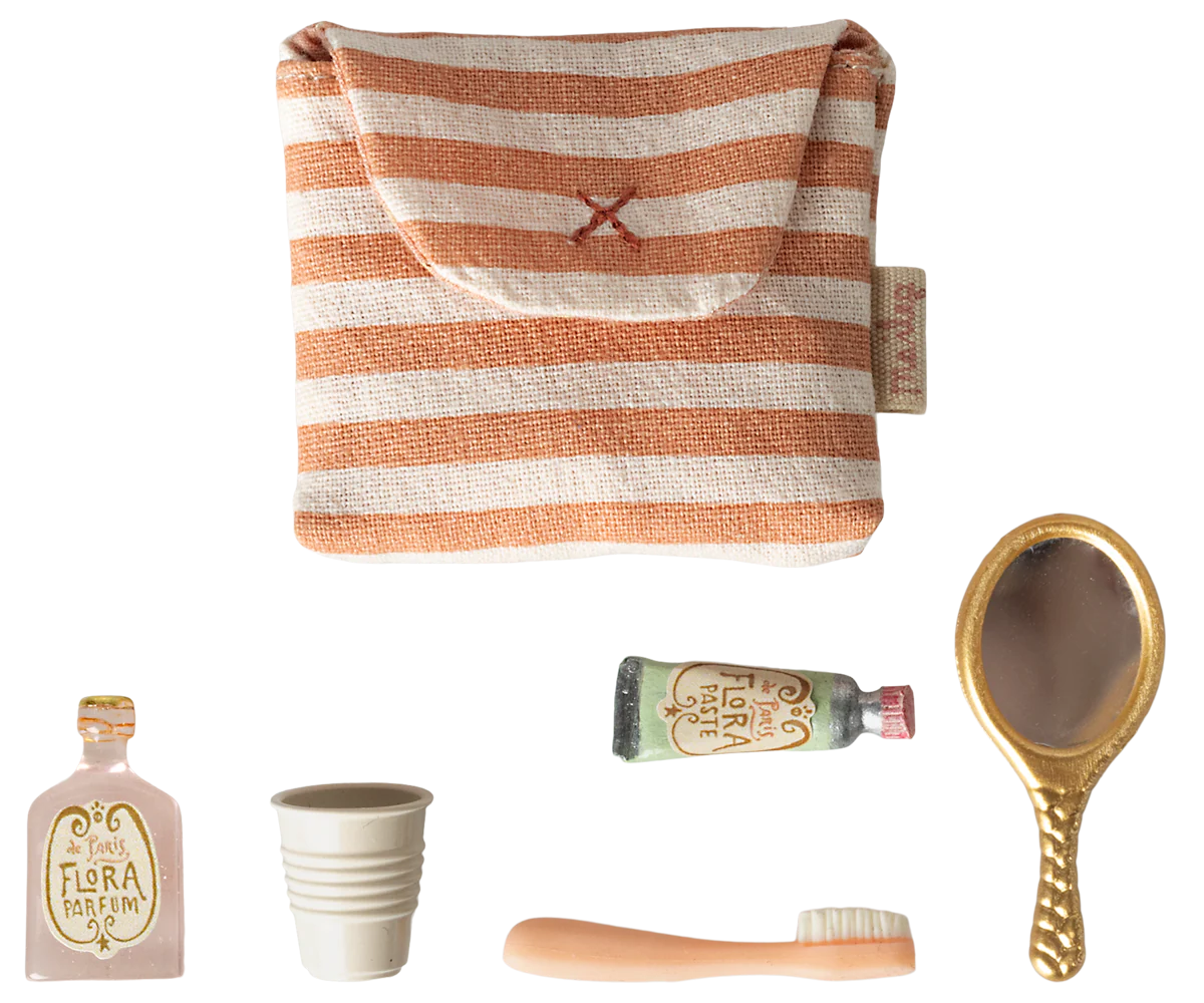 Toothbrush set in bag, Mouse -  Coral stripe