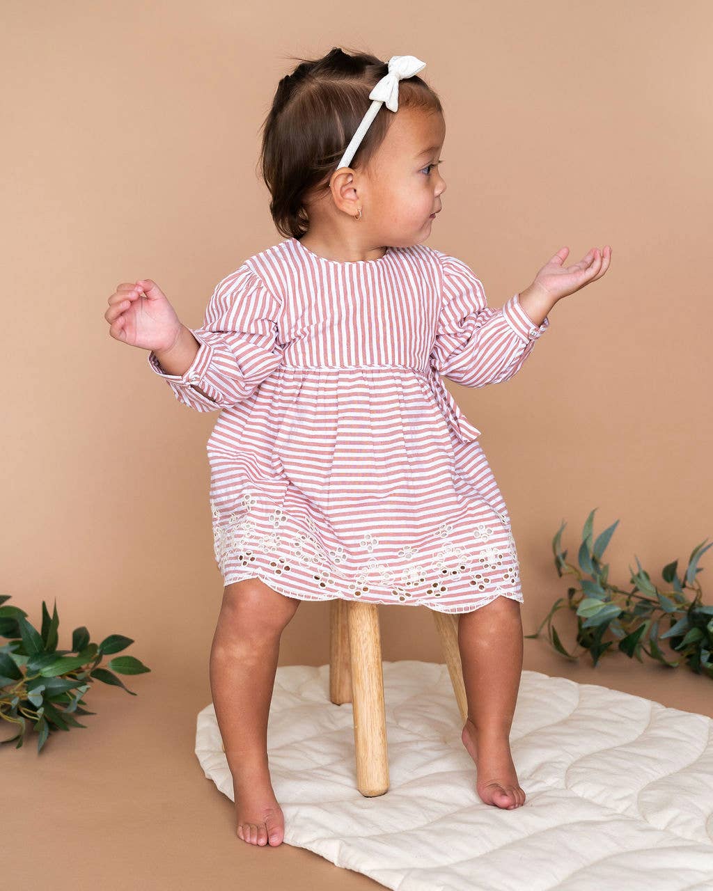 Vivienne Striped Embroidered Baby Dress & Bloomer (Organic): Vintage Berry Stripe