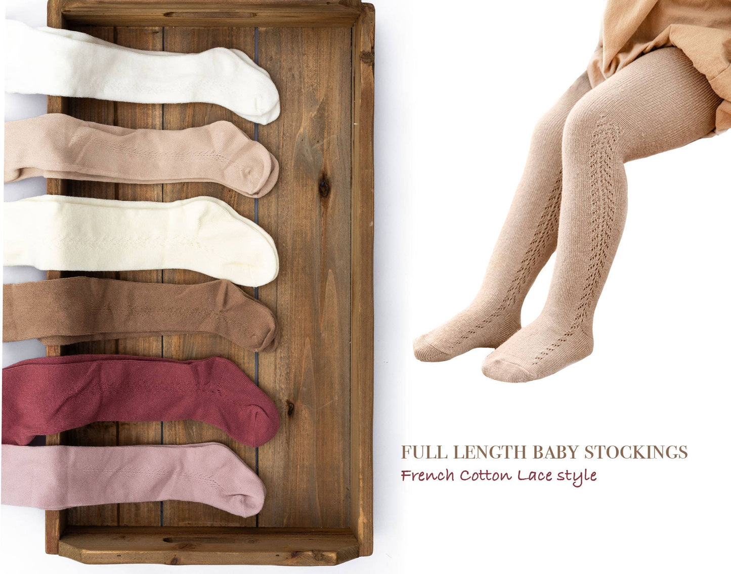 Baby Girl french tights Cotton Knit Lace stocking: Oatmeal