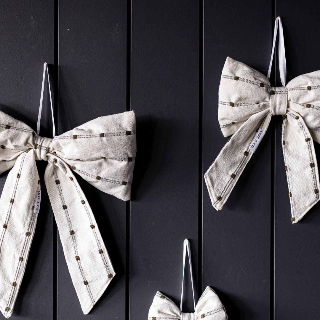 Bow White & Light Green Dotted Striped Embroidery Fabric