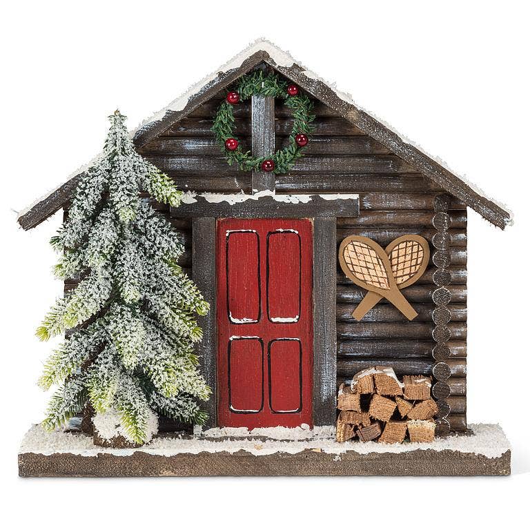 Winter Cabin Facade with Tree
