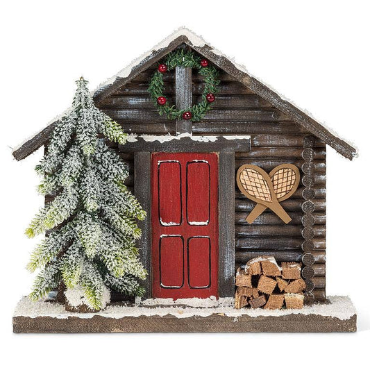 Winter Cabin Facade with Tree