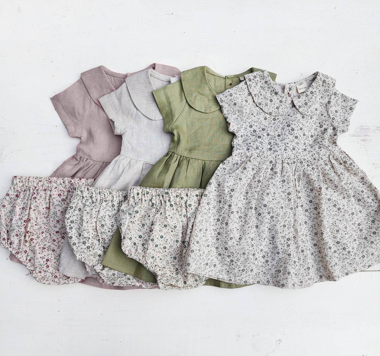 Baby Girl Linen or cotton Peter Pan collar ALLIE DRESS: Floral