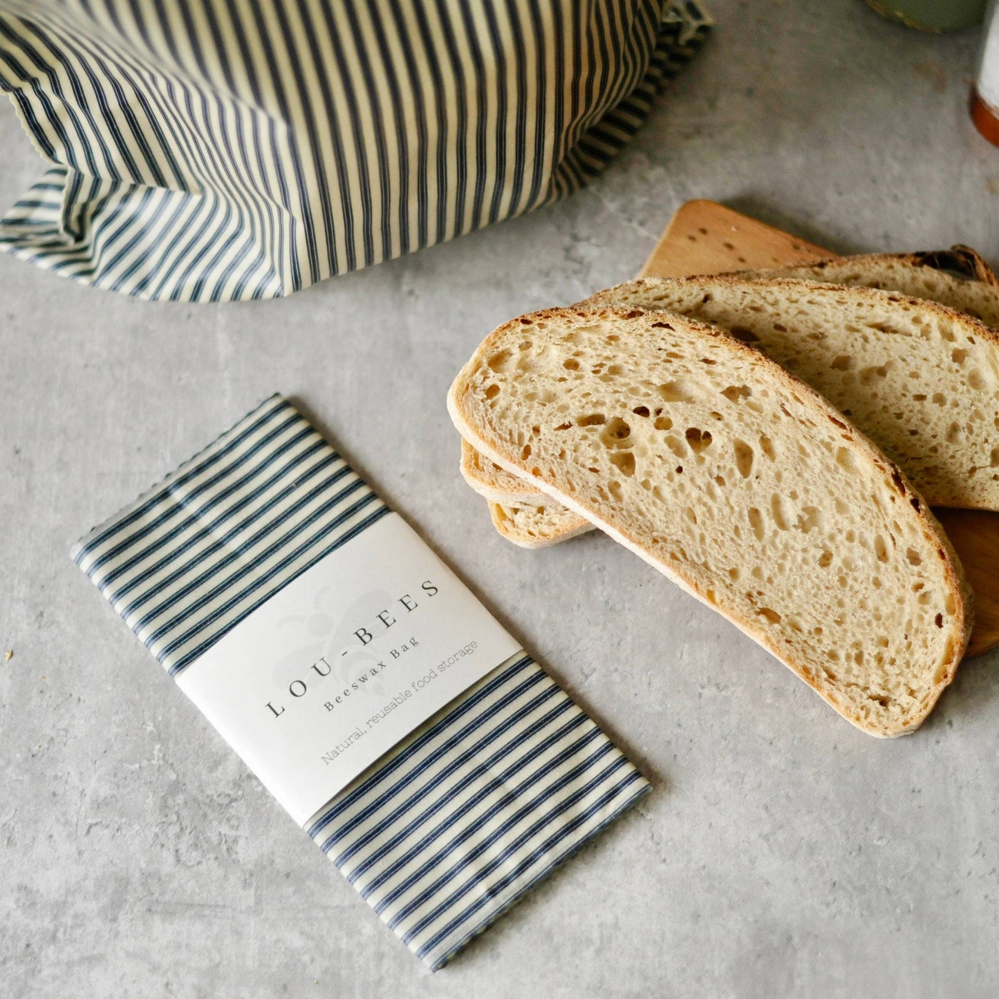 Lightweight Cotton Navy Striped French-Inspired Beeswax Bag: XL