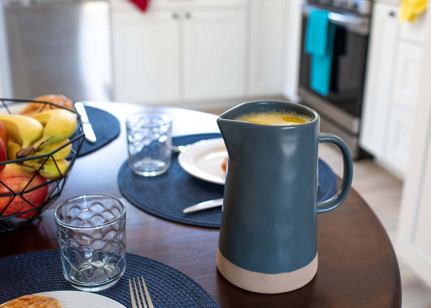 Large Raw Bottom Matte Grey 48 ounce Ceramic Pitcher Jug
